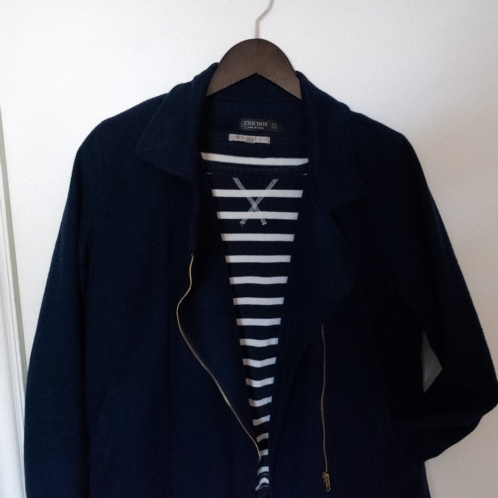 Chiciris Blue Pea Coat Front Zipper